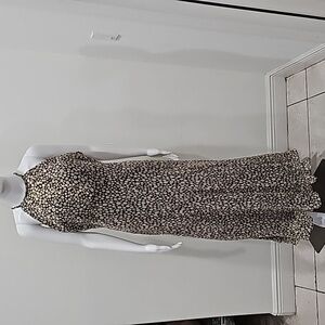 Maggy London Silk  Dress Beige brown Halter  Polka Dot Sleeveless Size 14